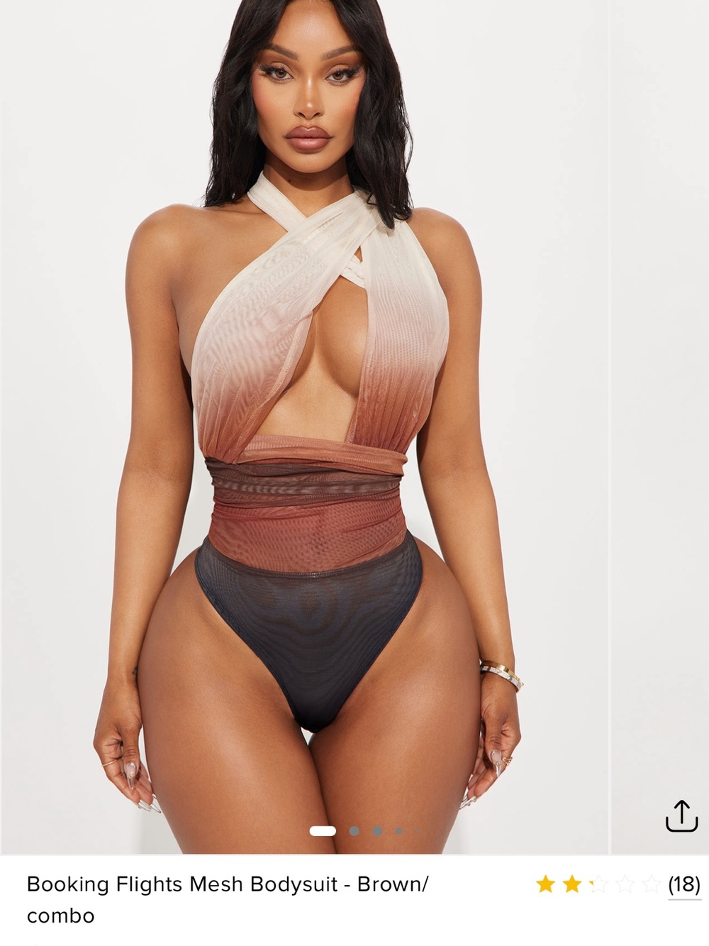 Brown Ombre Mesh Cross-Front Bodysuit